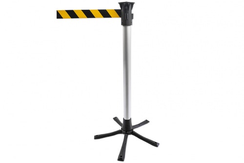 Barrier post with warning belt