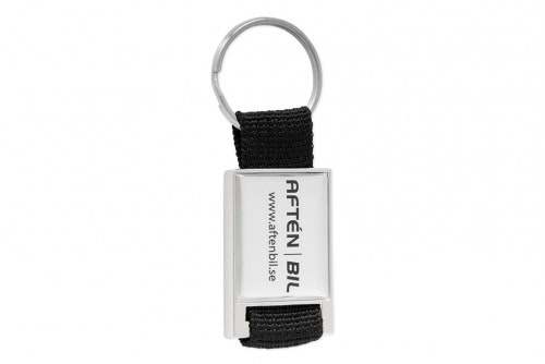 Key ring premium in textile fabric with 3D-emblem