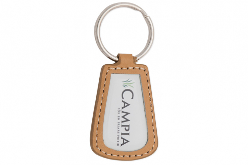 Key ring brown leather, pear-shaped with 3D-emblem