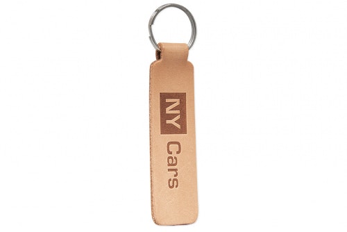 Key ring in leather, natural color, embossed 1-side, large