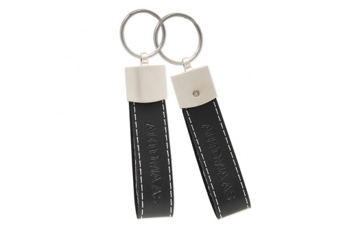 Key ring premium black leather, metal, embossing two sides
