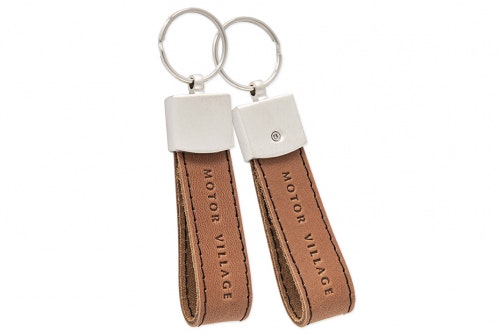 Key ring premium brown leather, metal, embossing two sides