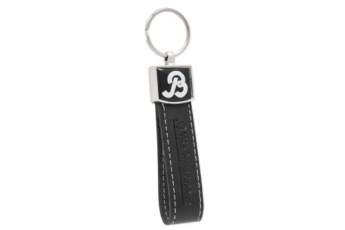 Key ring premium 3D-emblem black leather, metal, embossing one side
