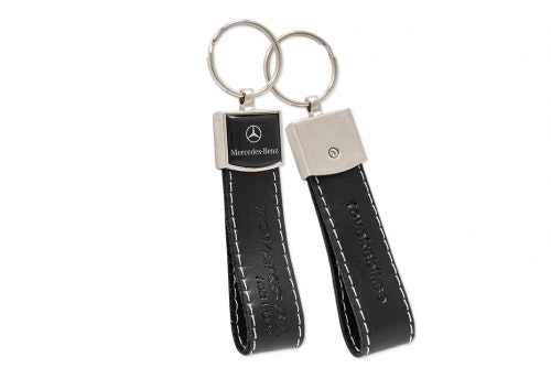 Key ring premium 3D-emblem black leather, metal, embossing on two sides