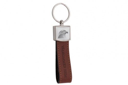 Key ring premium 3D-emblem brown leather, metal, embossing one side