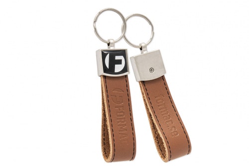 Key ring premium 3D-emblem brown leather, metal, embossing two sides