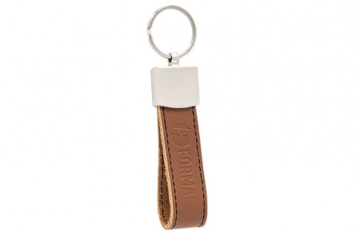 Key ring premium brown leather, metal, embossing one side