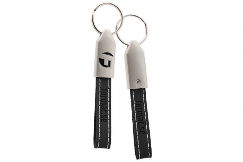 Key ring premium thin black leather, engraving, embossing on two sides